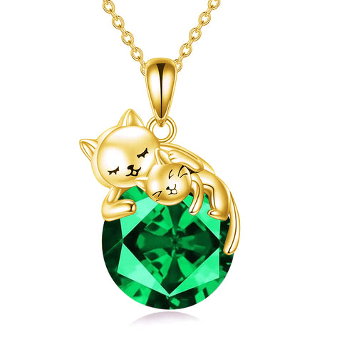 Sterling Silver Birthstone Cat Pendant Necklace