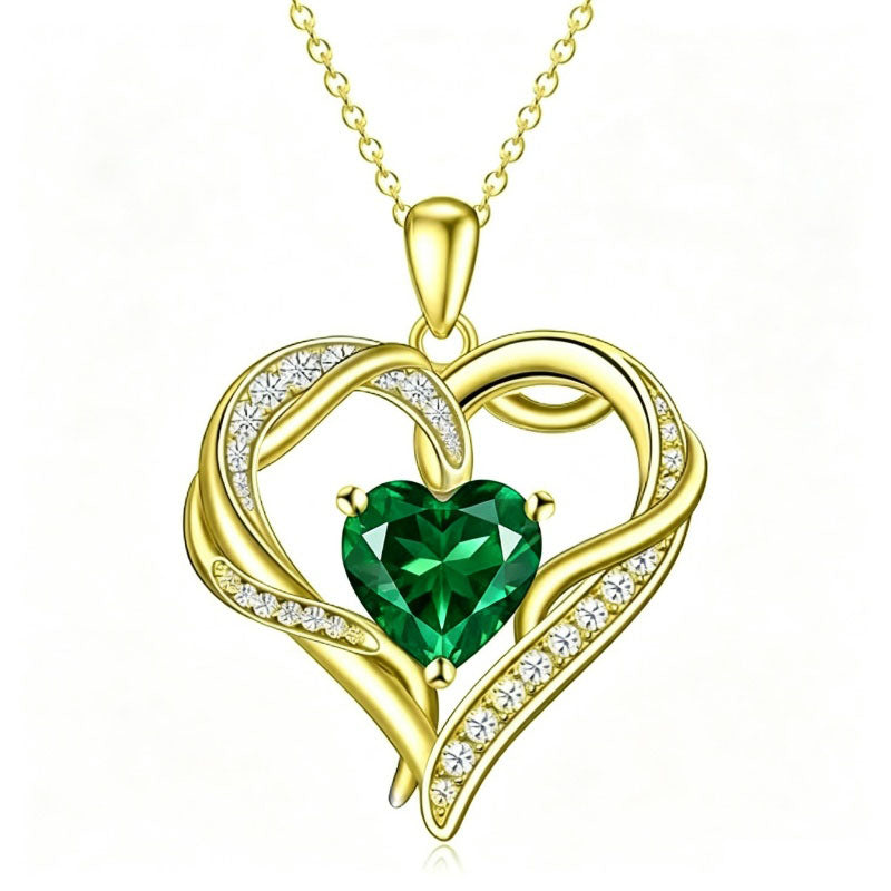 14K Gold  Plated 12 Months Birthstone Forever Love Heart Necklace Birthday Anniversary Wedding Gift