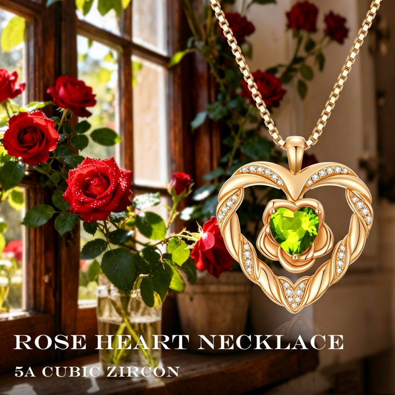 14K Gold Plated  Birthstone Rose Flower Heart Necklaces for Women  Birthday Christams Valentine's Day Jewelry Gift