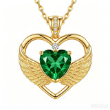 14K Gold Plated 12-Month Birthstone Infinity Angel Wings Pendant Necklace for Women