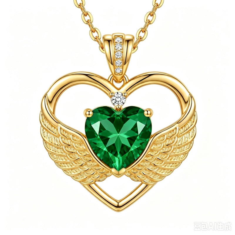 14K Gold Plated 12-Month Birthstone Infinity Angel Wings Pendant Necklace for Women