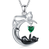 Cat Necklace 925 Silver Cat Birthstone Necklace Cat Jewelry Gift for Women Cat Lover