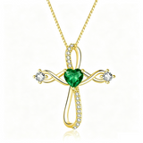 14K Gold Plated Heart Birthstone Infinity Religious Cross Pendant Necklace for Women