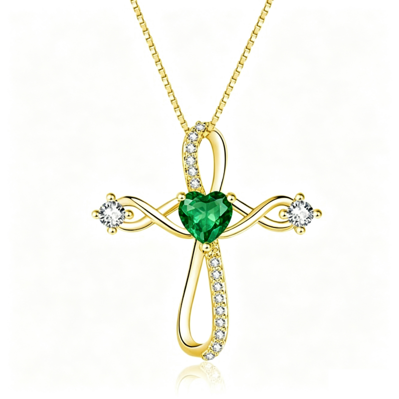 14K Gold Plated Heart Birthstone Infinity Religious Cross Pendant Necklace for Women