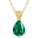 14K Gold 2 Carat Teardrop Created Birthstone with Real Diamond Pendant Necklace