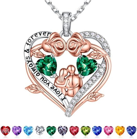 Sterling Silver Heart Birthstone Couple Hugging Necklace for Women Valentine's Day Gift