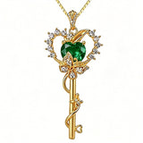 Birthstone Infinity Heart 14K Gold Plated Butterfly Key Pendant Necklace Gift for Her