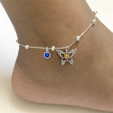 14K Gold Birthstone Dragonfly Butterfly & Irish Celtic Knot Single Layer Anklet