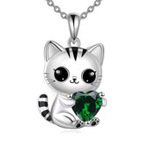 Cat Necklace 925 Silver Cat Birthstone Necklace Cat Jewelry Gift for Women Cat Lover