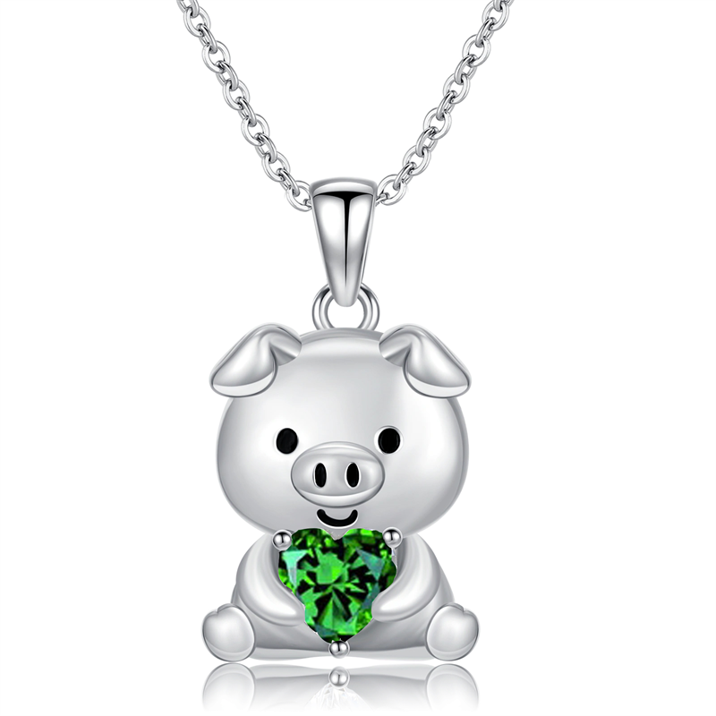 Sterling Silver 12 Month Birthstones Pig Pendant Necklace