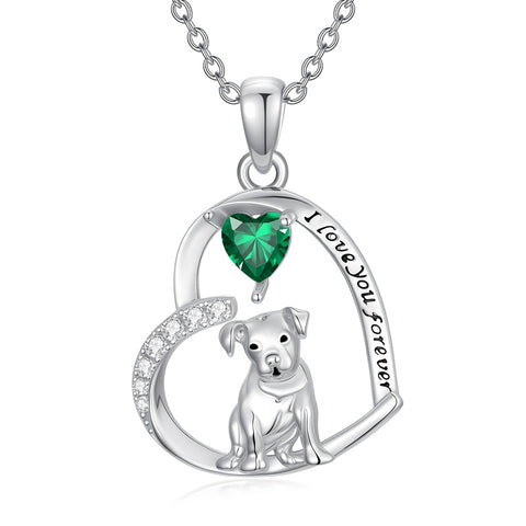 Sterling Silver 12 Month Birthstone Schnauzer Chihuahua Pitbull Pug Pendant Necklace for Women