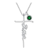 Sterling Silver Birthstone Sister Cross Pendant Necklace