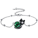 Cat Bracelet/ Anklet With Birthstone 925 Sterling Silver Cat  Gift For Women Daughter Mother