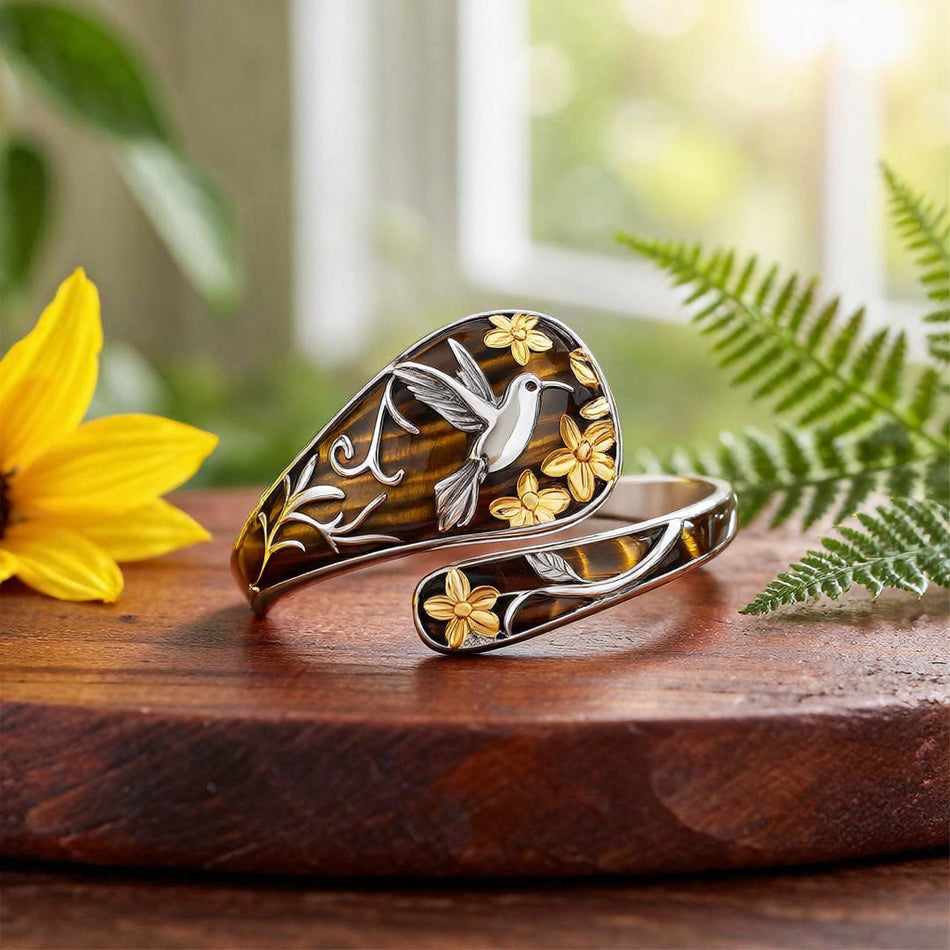 Sterling Silver Turquoise Hummingbird Butterfly Sunflower Adjustable Spoon Ring