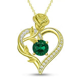 14K Gold Plated 12 Months Birthstone Rose Flower Pendant Necklace Anniversary Birthday Gift