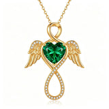 14K Gold Plated 12-Month Birthstone Infinity Angel Wings Pendant Necklace for Women