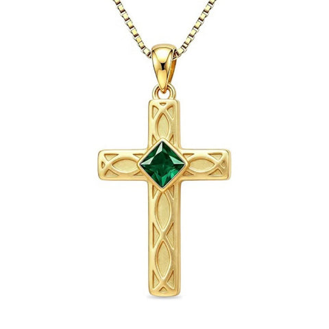 14K Gold Plated Birthstone Cross Pendant Necklace for Women  Anniversary Christmas Birthday Gift