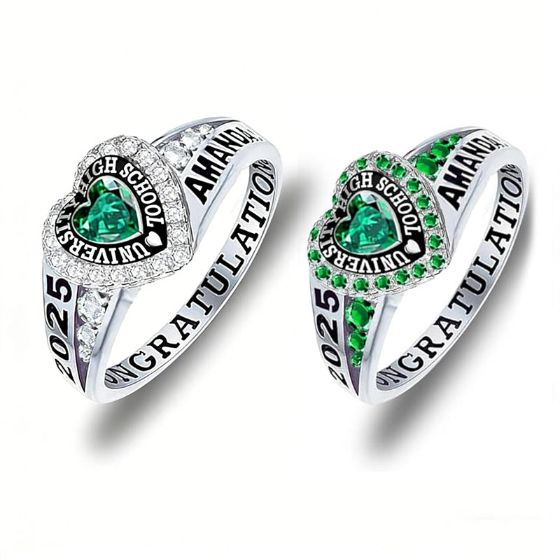 Copper Personalized Birthstone Engraved Class Rings for Women, College Senior High School Ring
