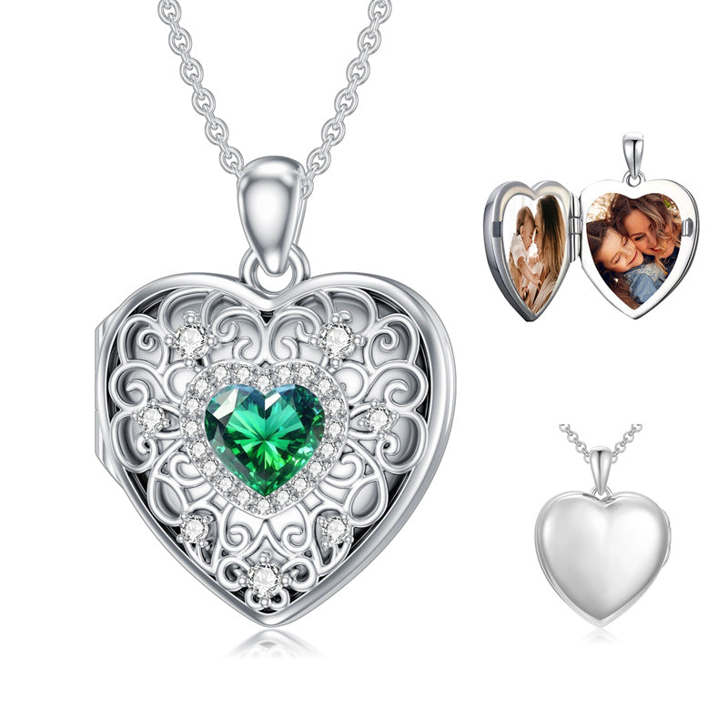 Sterling Silver Heart Crystal Personalized Picture Heart Locket Pendant Necklace