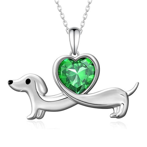 Sterling Silver Heart Birthstone  Dachshund Pendant Necklace