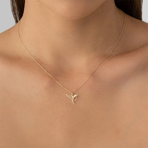 14K Gold Hummingbird Pendant Necklace