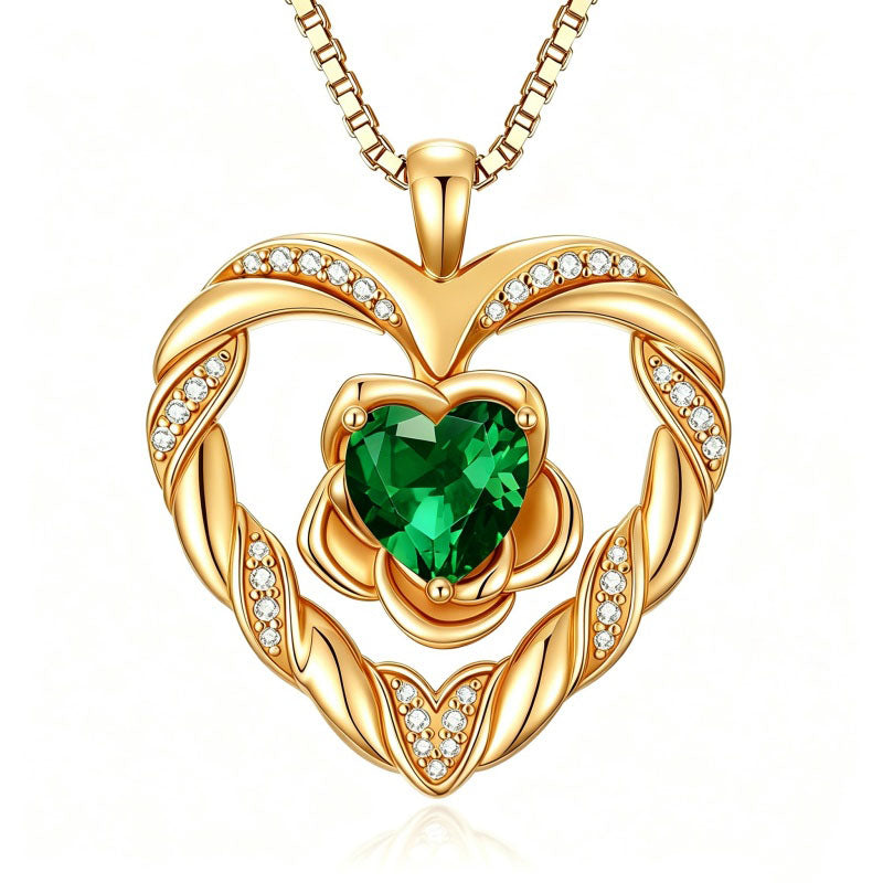 14K Gold Plated  Birthstone Rose Flower Heart Necklaces for Women  Birthday Christams Valentine's Day Jewelry Gift