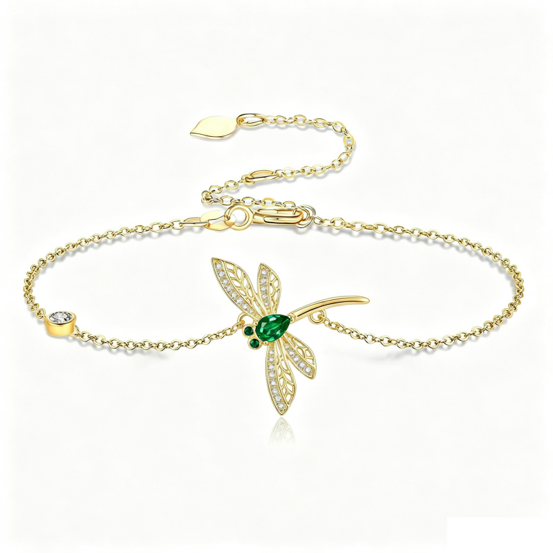 14K Gold Plated Birthstone Dragonfly Anklet Bracelet Birthday Gifts for Her