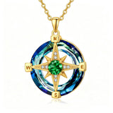 14K Gold Plated Crystal Compass Pendant Necklace Graduation Jewelry Inspirational Travel Valentine's Day Gift
