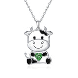 Birthstone Cow Necklace 925 Sterling Silver Pendant Necklace Cows Gifts for Women Sister Daughter