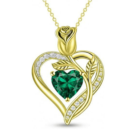 14K Gold Plated 12 Months Birthstone Rose Flower Pendant Necklace Anniversary Birthday Gift