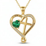 14K Gold Plated Heart  Birthstone Cross Necklace Engraved with I Love You Always and Forever