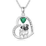 Sterling Silver 12 Month Birthstone Schnauzer Chihuahua Pitbull Pug Pendant Necklace for Women