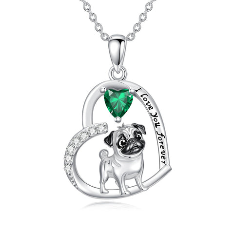 Sterling Silver 12 Month Birthstone Schnauzer Chihuahua Pitbull Pug Pendant Necklace for Women