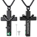 Stainless Steel Birthstones Cross Urn Necklaces for Ashes