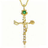 14K Gold Plated Birthstone Cross Necklace for Women Faith Necklace Christian Jewelry