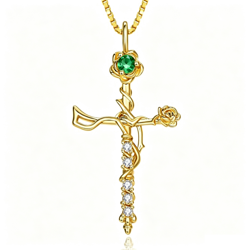 14K Gold Plated Birthstone Cross Necklace for Women Faith Necklace Christian Jewelry