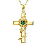 Birthstone Cross 14K Gold Plated Pendant Rose Cross Necklace for Women