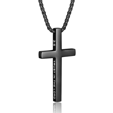 Stainless Steel Cross Pendant Necklace for Men With Engraved