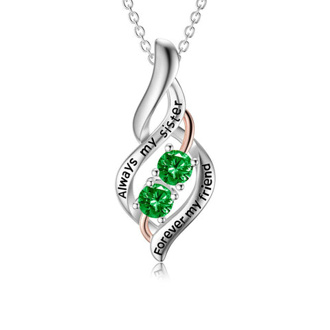 Sterling Silver Sister Pendant Necklace With Engraved