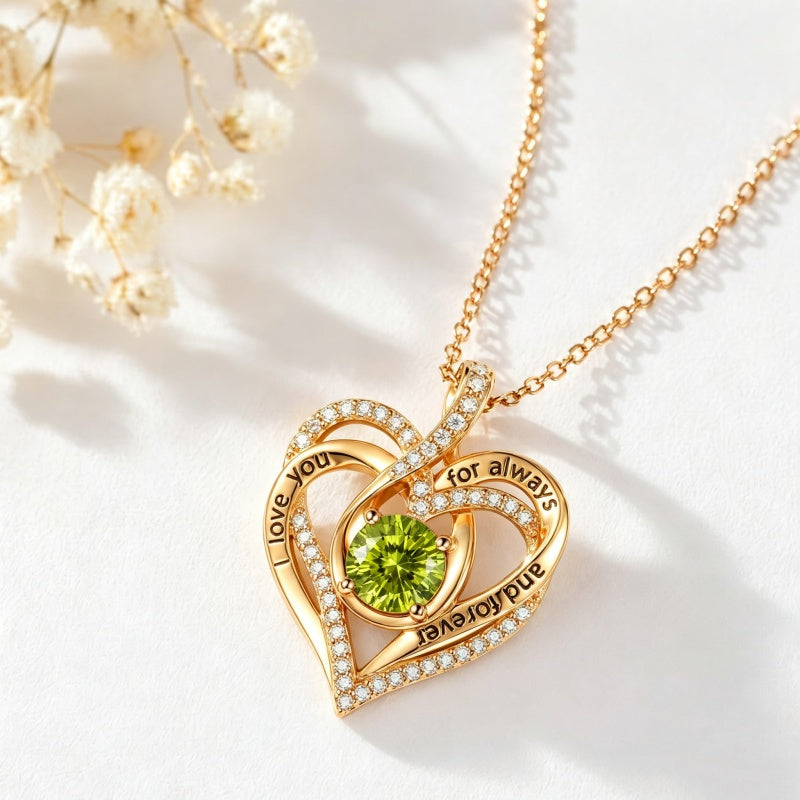 14K Gold Plated Heart Birthstone Infinity Necklace Christmas Valentine Birthday Gift