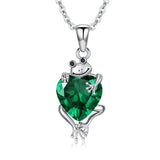 Sterling Silver Heart Birthstone Frog Pendant Necklace