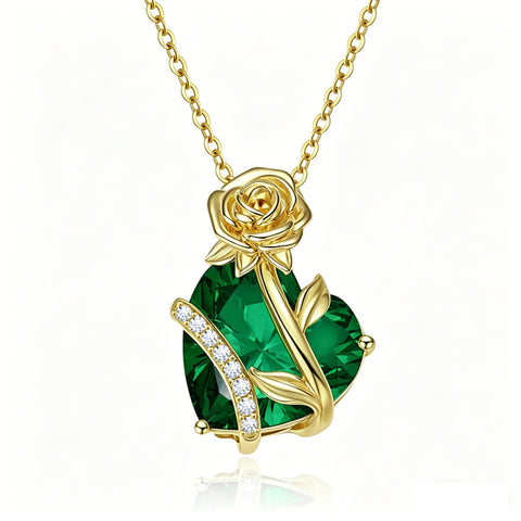 10K 14K 18K Gold Heart Birthstone Rose Pendant Necklace Gifts for Wife Girlfriend Mom Daughter Grandma