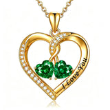 14K Gold Plated Double Heart Birthstone Rose Pendant Necklace for Women