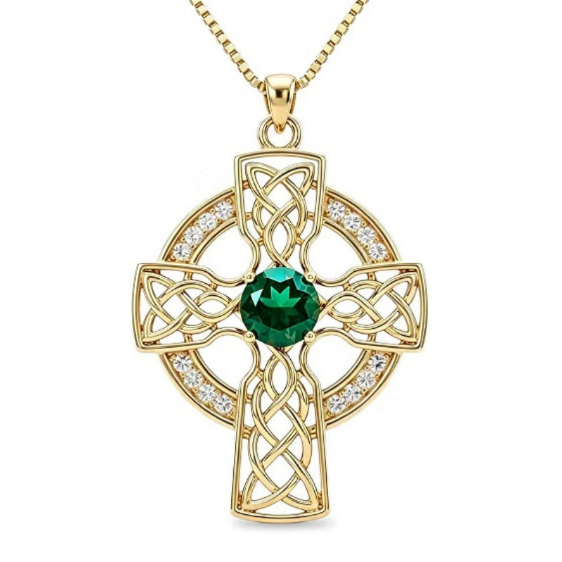 14K Gold Plated Birthstone Celtic Knotwork Cross Necklace for Women