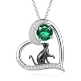 Sterling Silver Birthstone Cat Pendant Necklace Jewelry Christmas Birthday Gifts for Women