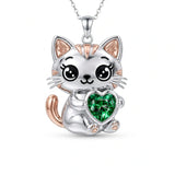Sterling Silver 12 Month Birthstone Cat Pendant Necklace Birthstone Jewelry Gifts for Birthday