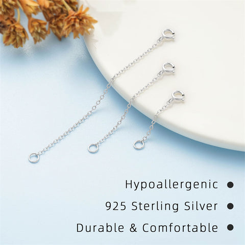 Sterling Silver 3 Pcs Extender Chain Necklace