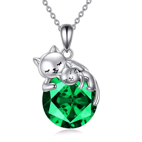 Sterling Silver Birthstone Cat Pendant Necklace