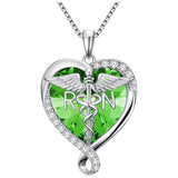 Sterling Silver Birthstone RN Medical Caduceus Pendant Necklace