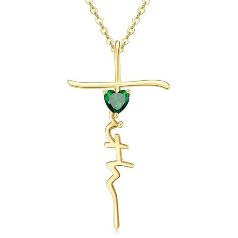 Cross Faith Heart 14K Gold Plated  Birthstone Necklaces for Women